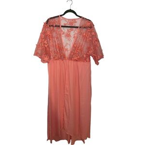 Lace Crochet Open Kimono Large Pinkish Peach